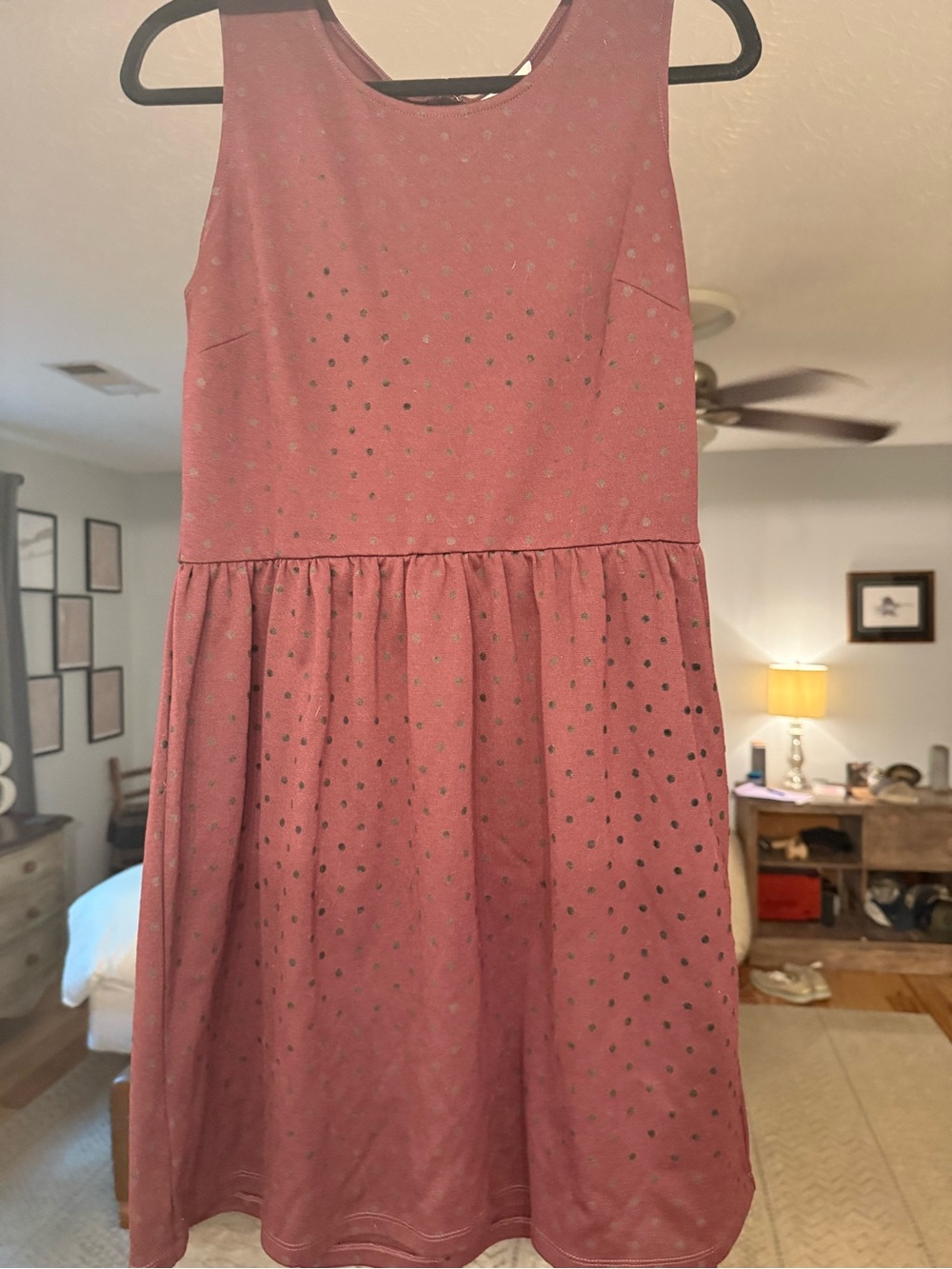 LOFT Mauve Pink Polka Dot Sleeveless Fit-and-Flare Dress